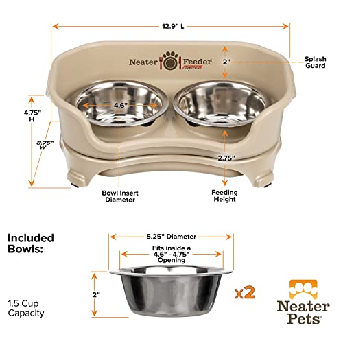 Express Mess Proof Dog Bowls Elevated for Small Breeds Under 15 Lb (Small w/ Standard Bowls / Almond)