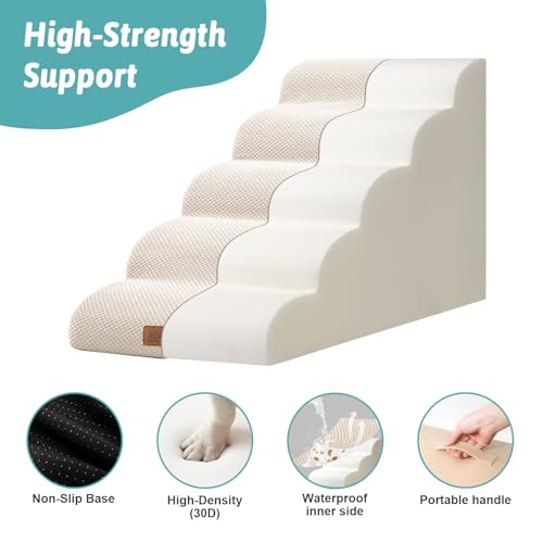 Extra Wide Dog Stair for Small Dog (Beige / Extra Wide:19.7"x33"x22.4")