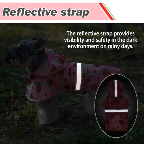 Dog Raincoat Hooded Slicker Poncho with Leash Hole (M:15-20lbs / Strawberry Pink)