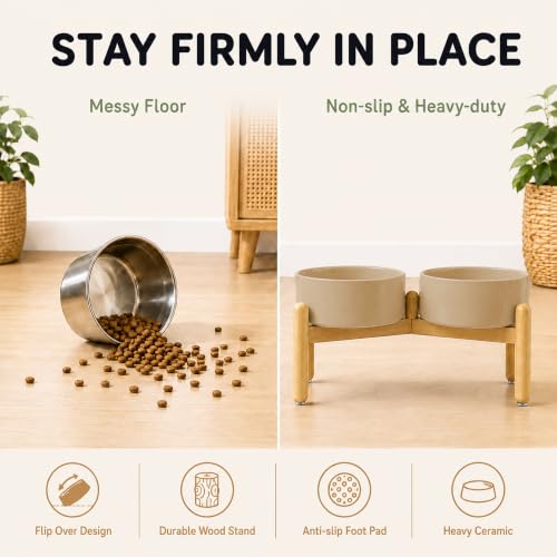 Ceramic Dog Bowls Elevated (Greige)