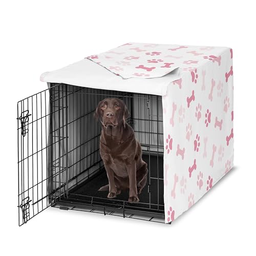 42in. Medium Large Dog Crate Cover (Pink Paw Bone / 42.0"L x 30.0"W x 28.5"H)