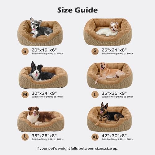 Small Dog Bed for Small Dogs (S PLUS (25"x21"x8") / Brown)