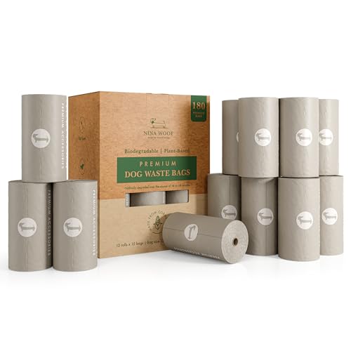 100% Certified Home Compostable and Biodegradable Dog Poop Bags (Gray / 180 Bags (12 Rolls))