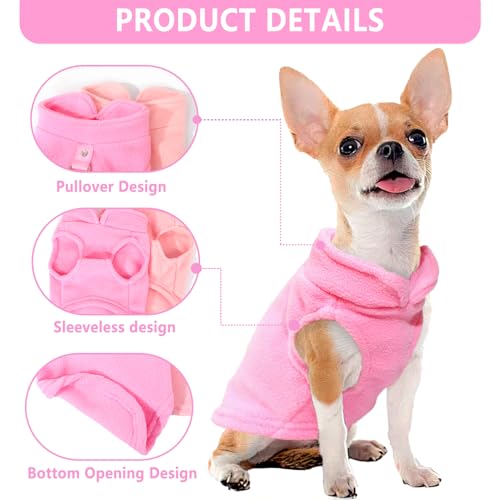 2 Pack Dog Sweaters for Small Dogs Girl Boy Winter Warm Pet Sweater Thick Clothes Coat Vest Fleece Dog Sweater with Leash Ring for Chihuahua (pink,light pink / Large(12-18lbs))