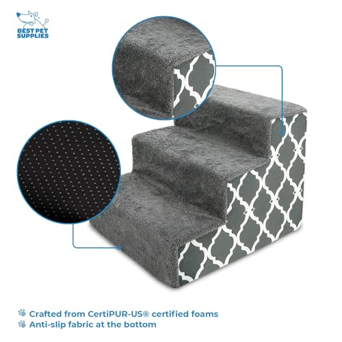 Dog Stairs & Steps (Gray Lattice Print / H: 13.5 Inches)