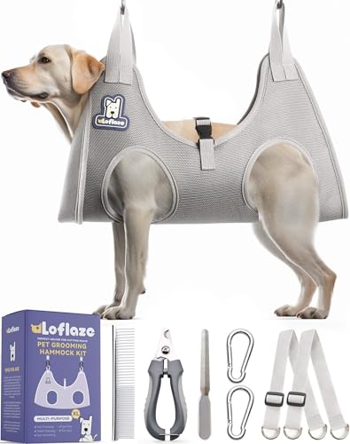 Dog Grooming Hammock Harness for Dogs & Cats with Pet Nail Clipper Trimmer (XL ( Legs Distance : 9.5-18.8" / Max W：85lb ) / Grey)