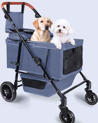 Dog Stroller for Medium & Large Dogs Up to 66 lbs (Navy Blue)