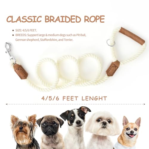 Dog Leash Braided Cotton Rope w (Snow White / 60 Inch-1/2")