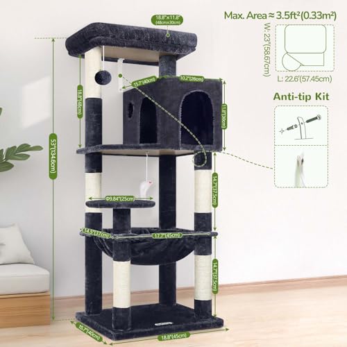 Cat Tree Tower with Scratching Post for Indoor Cats (Dark Grey / L)
