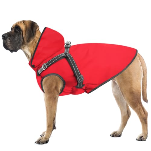 Dog Raincoat Waterproof Dog Hoodie Reflective Dog Raincoat Hooded Adjustable Rain Jacket for Small Medium Large Dogs Puppies (L / Red)