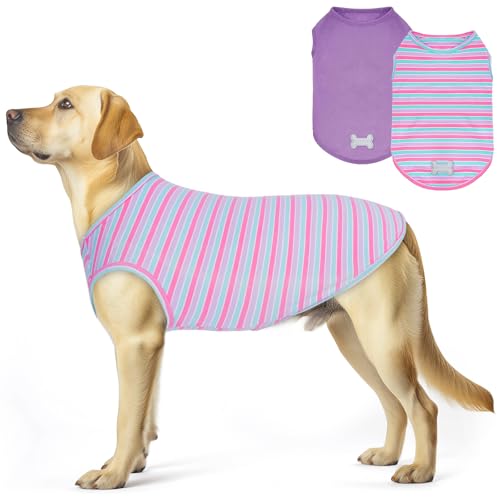 2Pack Cotton Dog Shirt for Medium Large Dogs Soft Striped Tank Top (XX-Large (40-55lbs) / 04# 2Pack (Purple+Purple Striped))