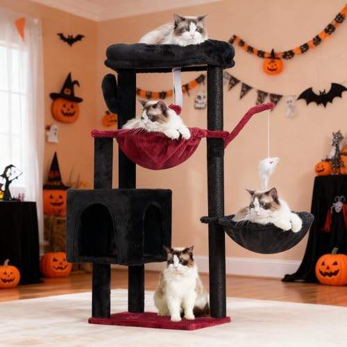 Cat Tree 40" Tower with All (Black and Red / 39.4 inch)