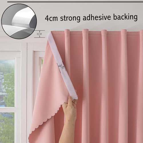 Magic Tape Stick on Curtains Blackout Curtains for Bedroom no Drillng Self Adhesive Curtain no Rod Small Window (Pink / 59"W x 79"L (Pack of 2))