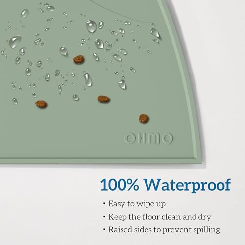 Cat Food Mat Silicone Pet Feeding Mat (20"L x 12"W / Sage Green)