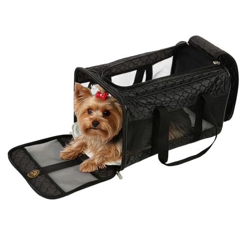 Pet Carrier Airline Approved with Spring Wire Frame (19.0"L x 11.8"W x 11.5"H / Black Lattice)