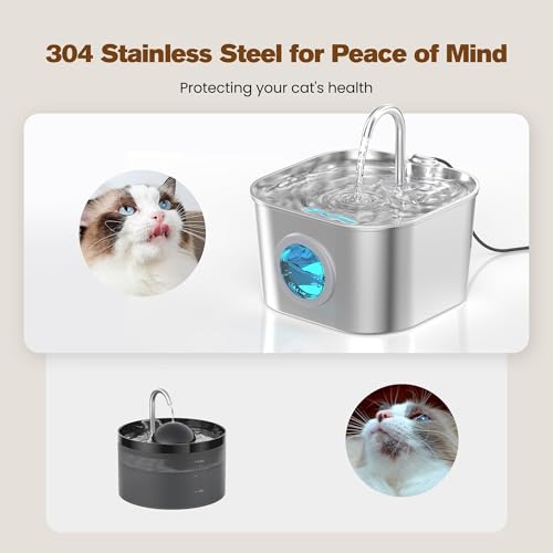 74oz Stainless Steel Cat Water Fountain with 8 Filters + 5 Sponges