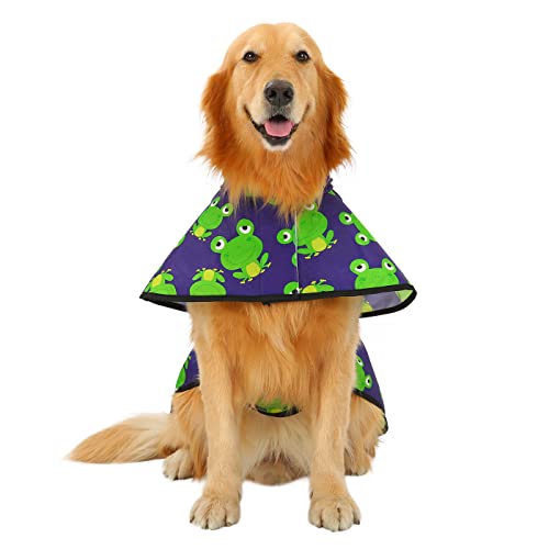 Dog Raincoat with Hood & Leash Hole S (Large / Frogs)