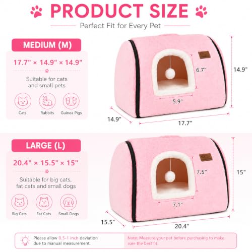 cat Bed cave cat beds for Indoor Cats (L:(20.4"×15.5"×15") / Pink)