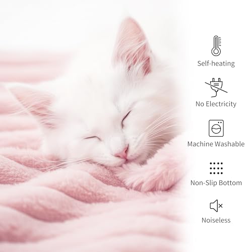 4pcs Soft Plush Fluffy Self Warming Thermal Pet Mat for Dogs and Cats (Blush Pink / Small (20'' X 16'' X 1''))