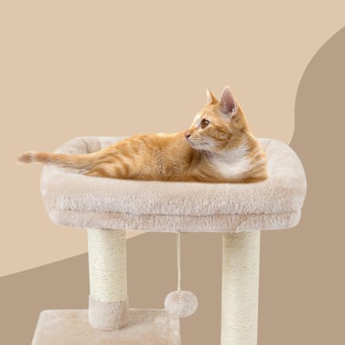 Cute Cat Tree Kitten Cat Tower Condo Cat Furniture Sisal Scratching Posts B (Beige)