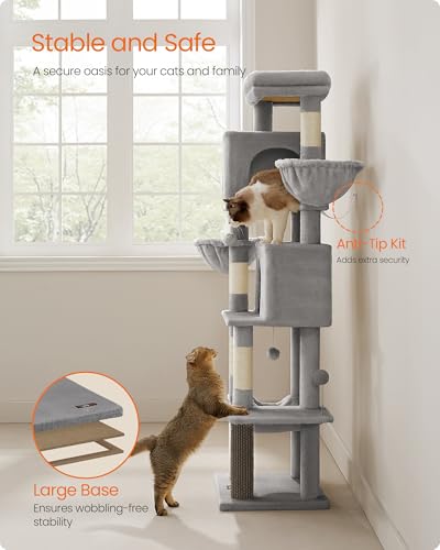 Cat Tree, 69-in Large Cat Tower, Multi-Level Condo, Dove Gray (Dove Gray)