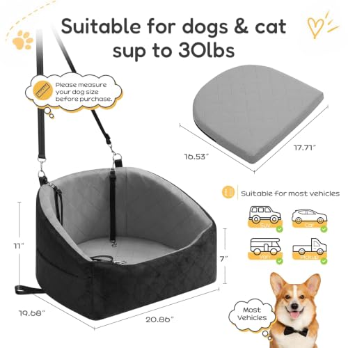Dog Car Seat for Small Dogs Up to 30 Lbs (Light Gray-Black(Waterproof & Wear-Resistant) / Small)