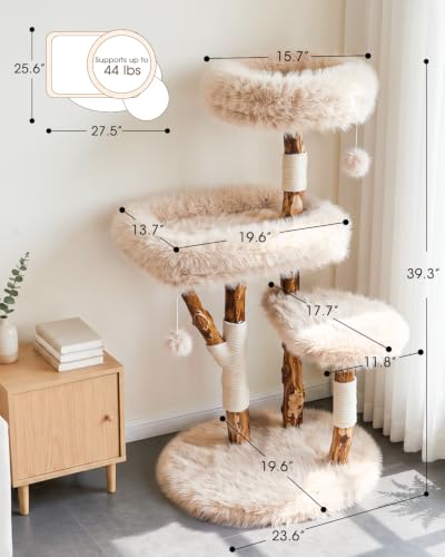 Solid Wood Cat Tree (Yellowish Brown)