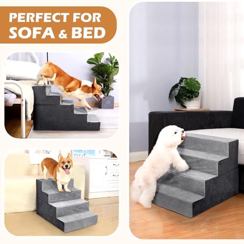 Dog Stairs for Small Dogs (Grey / 5 Steps)