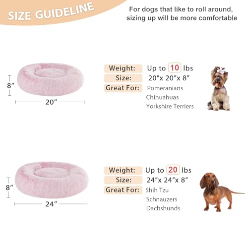 Small Pink Round Calming Dog Bed Cat Bed for Comfy Sleep (24"L x 24"W x 8"Th / light pink)