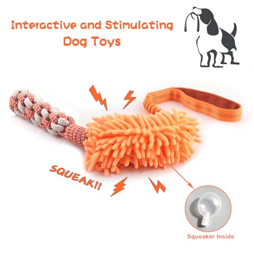 Dog Puppy Toys Dog Squeak Toys Plush Dog Toy with Dog Ropes Knots for Fun and Teeth Cleaning (Orange / Dog Bite Stick Toy)