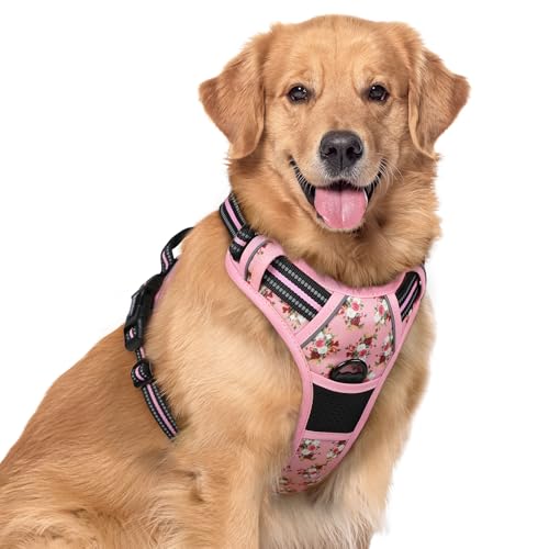 Dog Harness No Pull for Large Dogs with 2 Leash Clips (X-Large / Pink Rose)