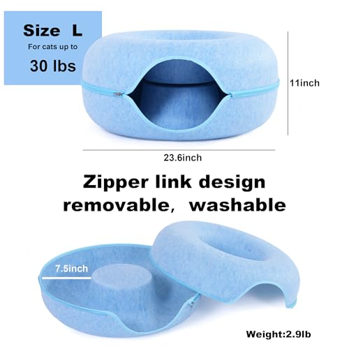Large Cat Tunnel Bed for Indoor Cats with 3 Toys (L(24x24x11) / Blue)