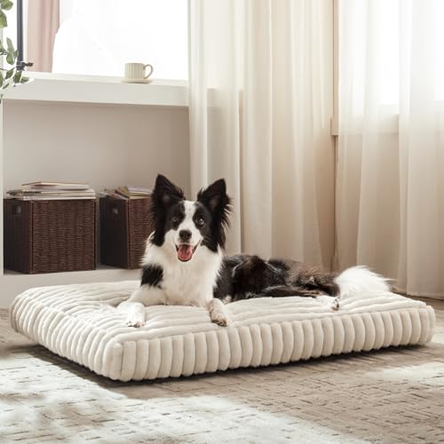 XL Dog Bed Flat Pet Beds with Removable Washable Cover (Cream / XL(42"x27"x4"))
