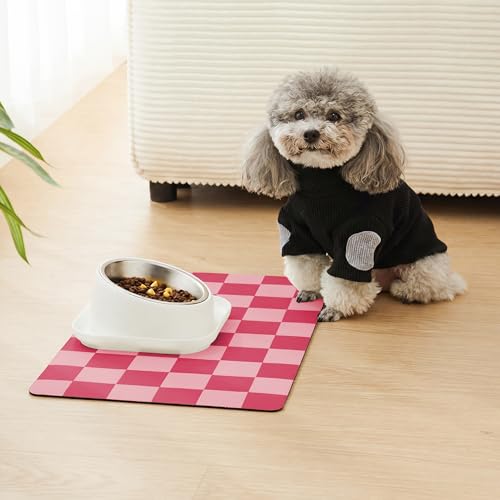 Checkered Dog Feeding Mat (19"L x 12"W / Coral)