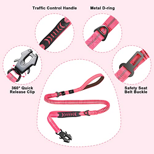 Tactical Shock Absorbing Bungee Dog Leash Heavy Duty (Pink / Aviation aluminum)