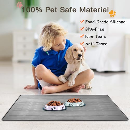 Largest Dog Food Mat (Light Gray / 48"L x 32"W)