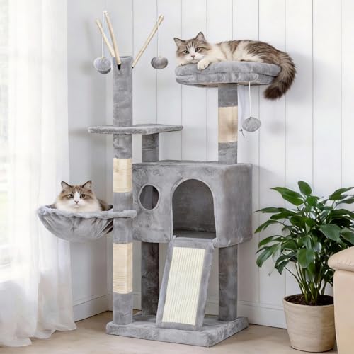 Cat Tree Tower with Removable Toys (41.3 Inches / Light Gray)