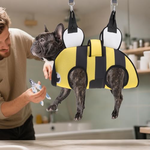 Dog Grooming Hammock for Small Dogs Cats (Small / Yellow Bee)