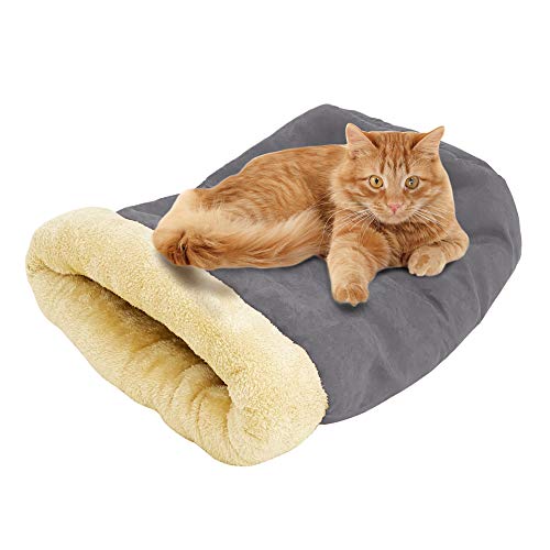 4 in 1 Self Warming Burrow Cat Bed Hideway Sleeping Cuddle Cave (Gray)