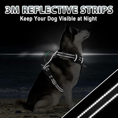 Dog Harness for Large Dogs No Pull Dog Vest ID Tag Pocket (New Black / Large)