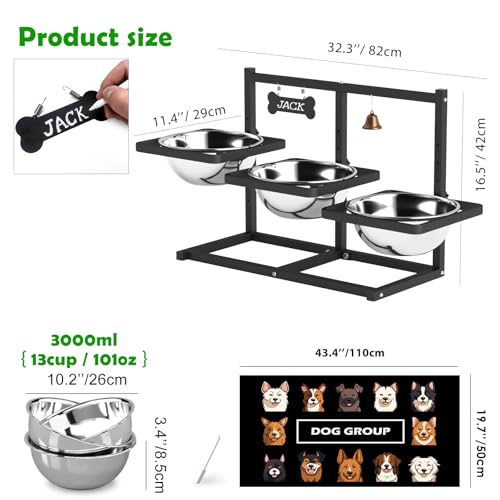 Elevated Dog Bowls Stand for Large (Triple Dog Bowl & Mat / X-Large Dogs)