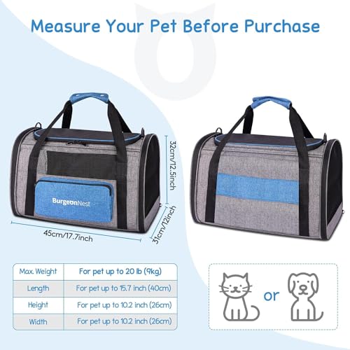 Cat Carrier for Cats up to 20 Lbs (Blue / 17.7"L x 12.0"W x 12.5"H)