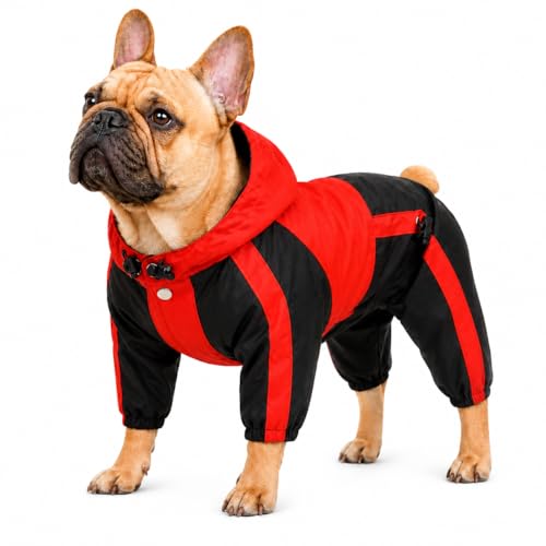 American Bully Pitbull Dog Hooded Raincoat (B-M (for Bulldog/Beefy dog) / Red)