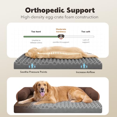 Orthopedic XL Dog Bed with Bolster for Extra Large Size Dogs (42.0"L x 30.0"W x 8.0"Th / Coffee)
