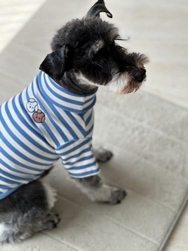 Turtleneck Dog Shirt Cute Doggie Embroidery Super Soft Dog Sweatshirt Stretchy Striped Puppy Pullover for Cats Small Medium Large Dogs (Blue Striped / X-Small)