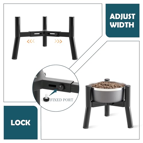 Adjustable Elevated Dog Bowls Stand Compatible with 5.9 to 8.7 inch Wide Raised Stand with Metal Material for Medium and Small Sized Dogs (Black-HS / Height: 7.8", Width: 5.9-8.7")