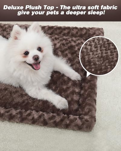 Washable Dog Bed Mat Medium Size Fluffy Pet Crate Pad 36x23 (Brown / 36.00" x 23.00" x 1.50")