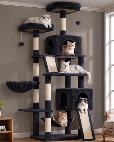 Cat Tree 71'' Tower for Large Cat with Scratching Post (71 inches / Smoky gray)