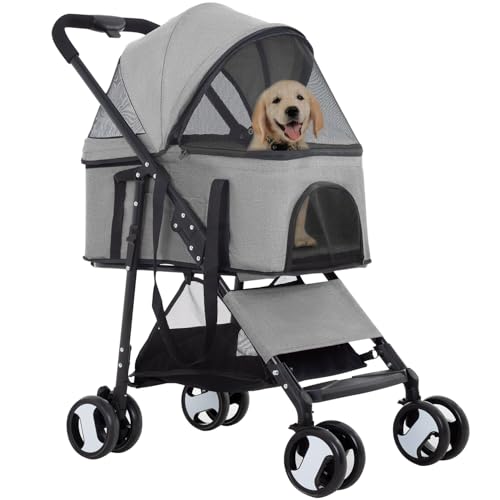 3 in 1 Multi Function Dog Jogger with Detachable Carrier (Gray / 4 Wheels)