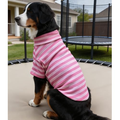 Turtleneck Dog Shirt Cute Doggie Embroidery Super Soft Dog Sweatshirt Stretchy Striped Puppy Pullover for Cats Small Medium Large Dogs (Pink Striped / XX-Large)
